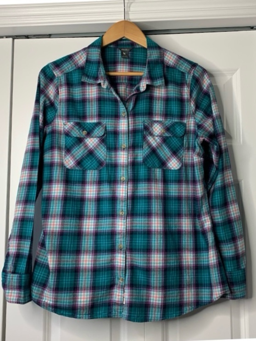 Eddie Bauer 100% Cotton Flannel Button Down Plaid Shirt | L